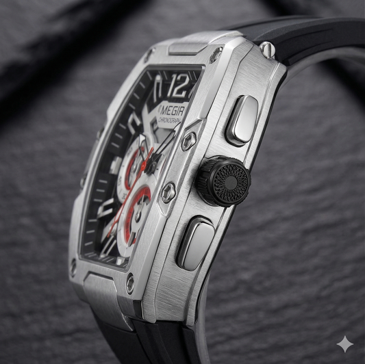 Megir - Silver-Onyx 2064 | Chronograph Edition