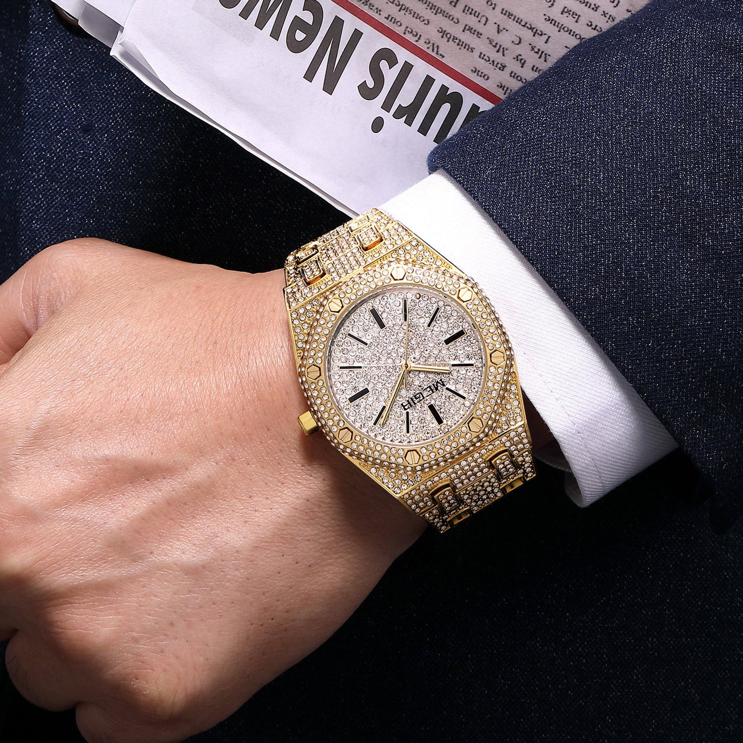 MEGIR 1091 Luxury Diamond Men Watches Stainless Steel Band Quartz Wristwatches Waterproof Business Watch Reloj Hombre