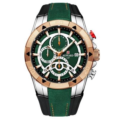 Reward Vip Luxury Chronograph Waterproof Leather Silicone New Big Dial Sports Wristwatch Men Blue Quartz Watch