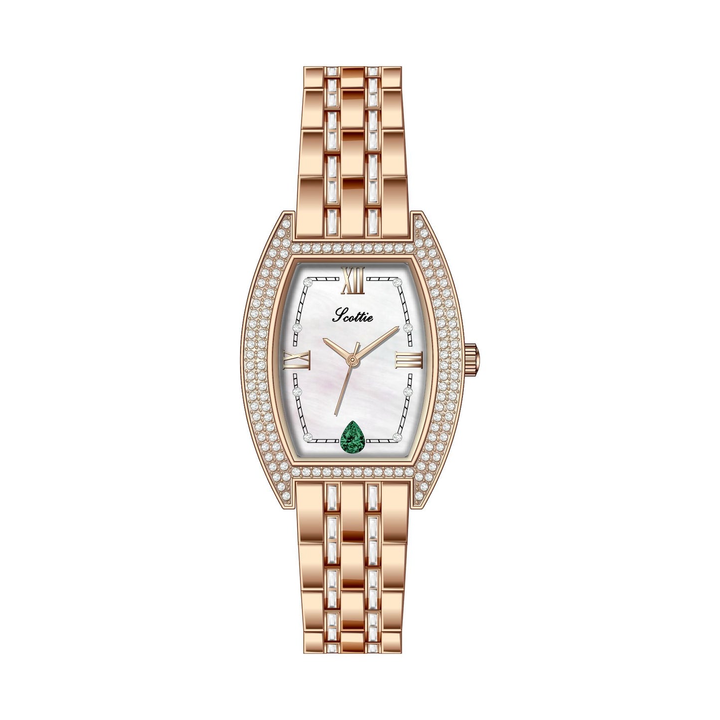 Scottie 9309 Luxury Ladies Watch High Quality Stainless Steel Analog Wristwatches Moissanite Diamond Bling Fashionable for Women