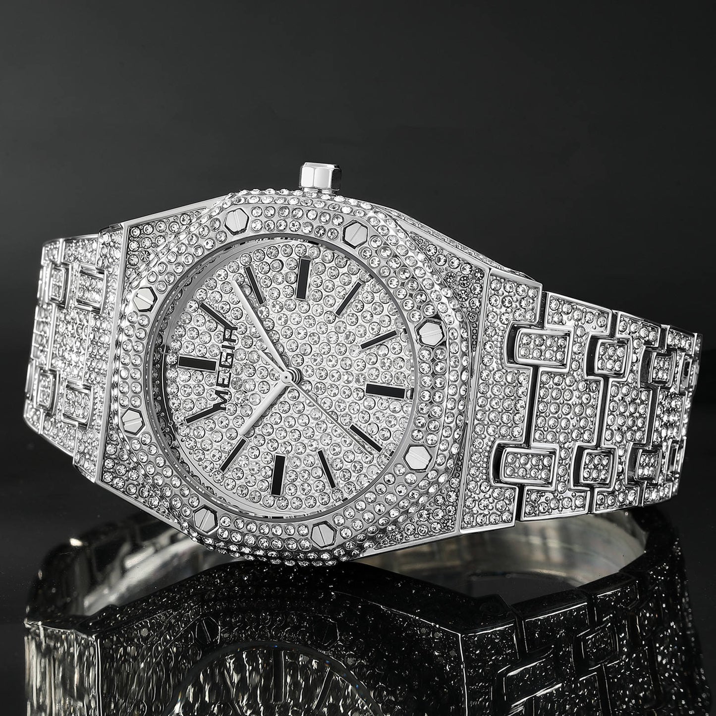 MEGIR 1091 Luxury Diamond Men Watches Stainless Steel Band Quartz Wristwatches Waterproof Business Watch Reloj Hombre