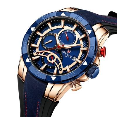 Reward Vip Luxury Chronograph Waterproof Leather Silicone New Big Dial Sports Wristwatch Men Blue Quartz Watch