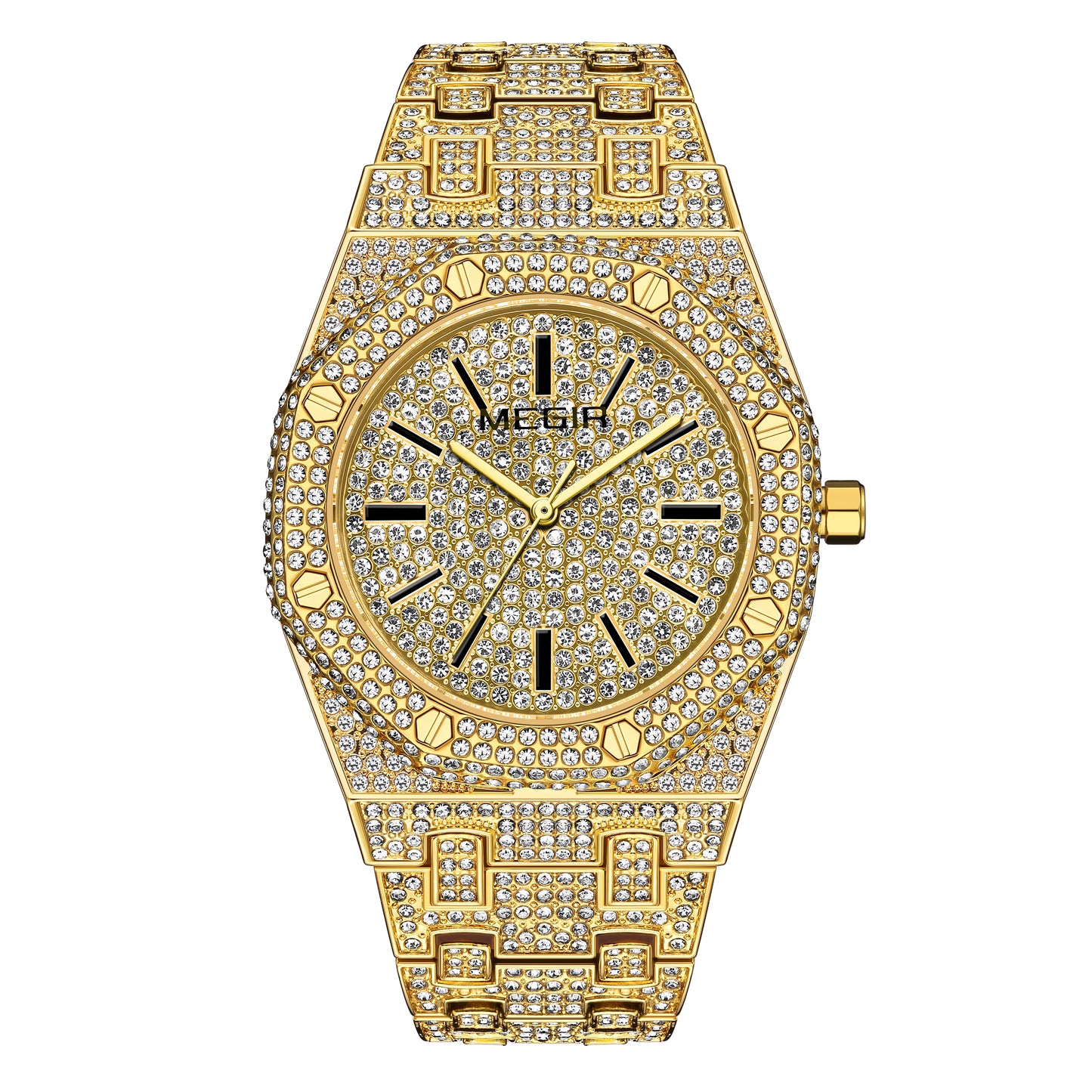 MEGIR 1091 Luxury Diamond Men Watches Stainless Steel Band Quartz Wristwatches Waterproof Business Watch Reloj Hombre