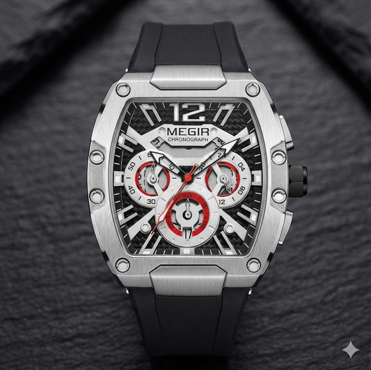 Megir - Silver-Onyx 2064 | Chronograph Edition