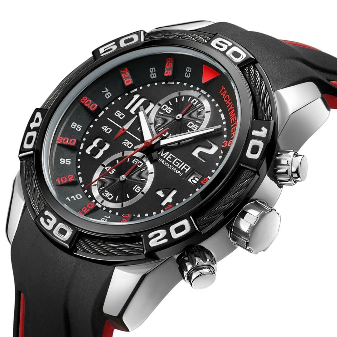 MEGIR Top Brand Luxury Sports Watches for Men Silicone Luminous Date Quartz Chronograph Wristwatch Reloj Hombre
