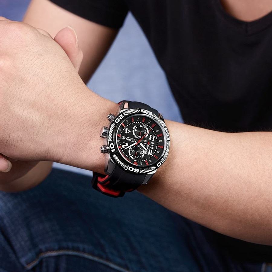 MEGIR Top Brand Luxury Sports Watches for Men Silicone Luminous Date Quartz Chronograph Wristwatch Reloj Hombre