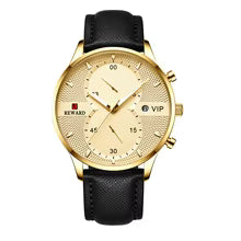 Quart Watch Male REWARD VIP Chronos Wristwatch Clock Genuine Leather Strap Blue Dial Men's Wristwatch