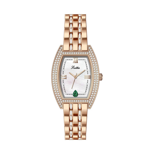 Scottie 9309 Luxury Ladies Watch High Quality Stainless Steel Analog Wristwatches Moissanite Diamond Bling Fashionable for Women