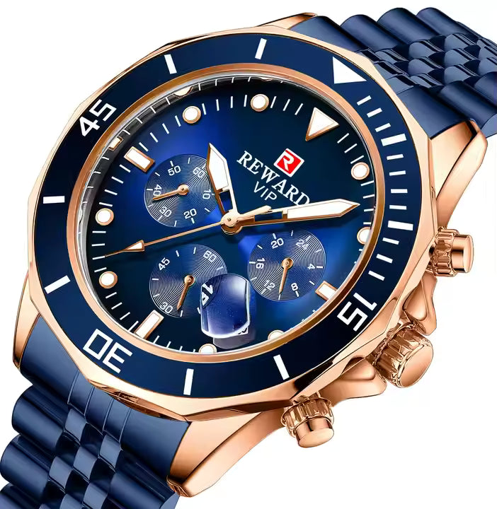 Reward Vip Wrist Watch for Men Big Luminous Pointer Stainless Wrist Watch Waterproof Luxury Montre Homme