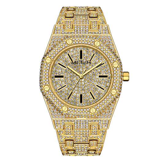 MEGIR 1091 Luxury Diamond Men Watches Stainless Steel Band Quartz Wristwatches Waterproof Business Watch Reloj Hombre