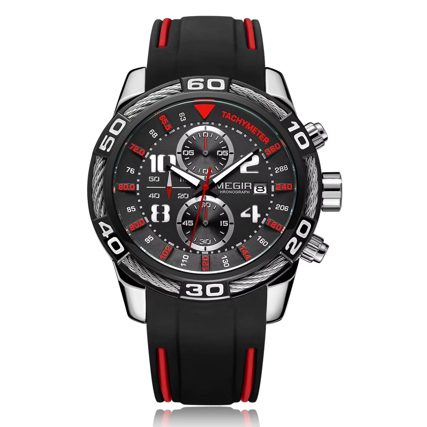 MEGIR Top Brand Luxury Sports Watches for Men Silicone Luminous Date Quartz Chronograph Wristwatch Reloj Hombre